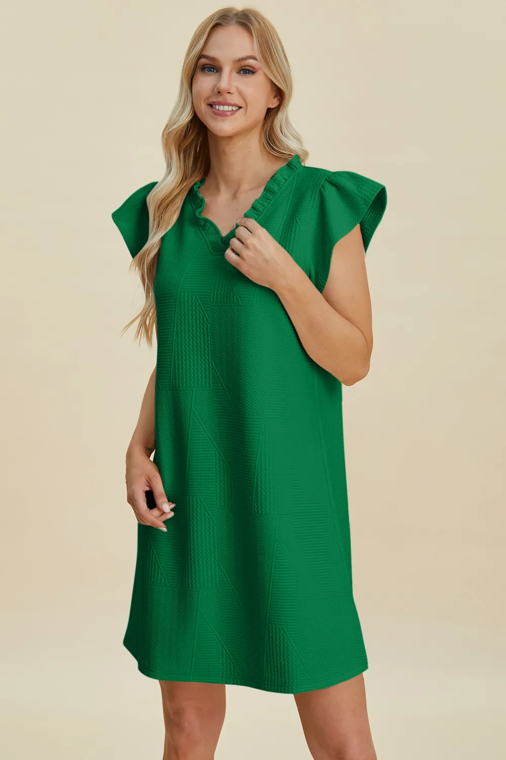 Full Size Ruffled V-Neck Cap Sleeve Dress, image 25