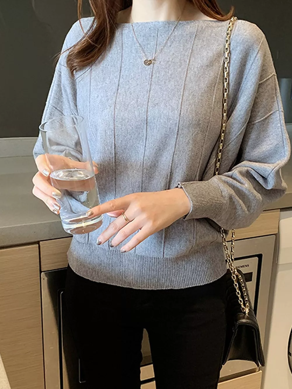 Ribbed Hem Batwing Sleeve Knit Top, image 9