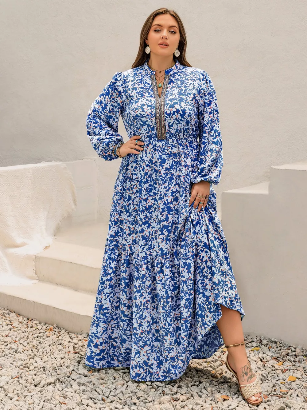 Plus Size Floral Print Bohemian Maxi Dress, image 8