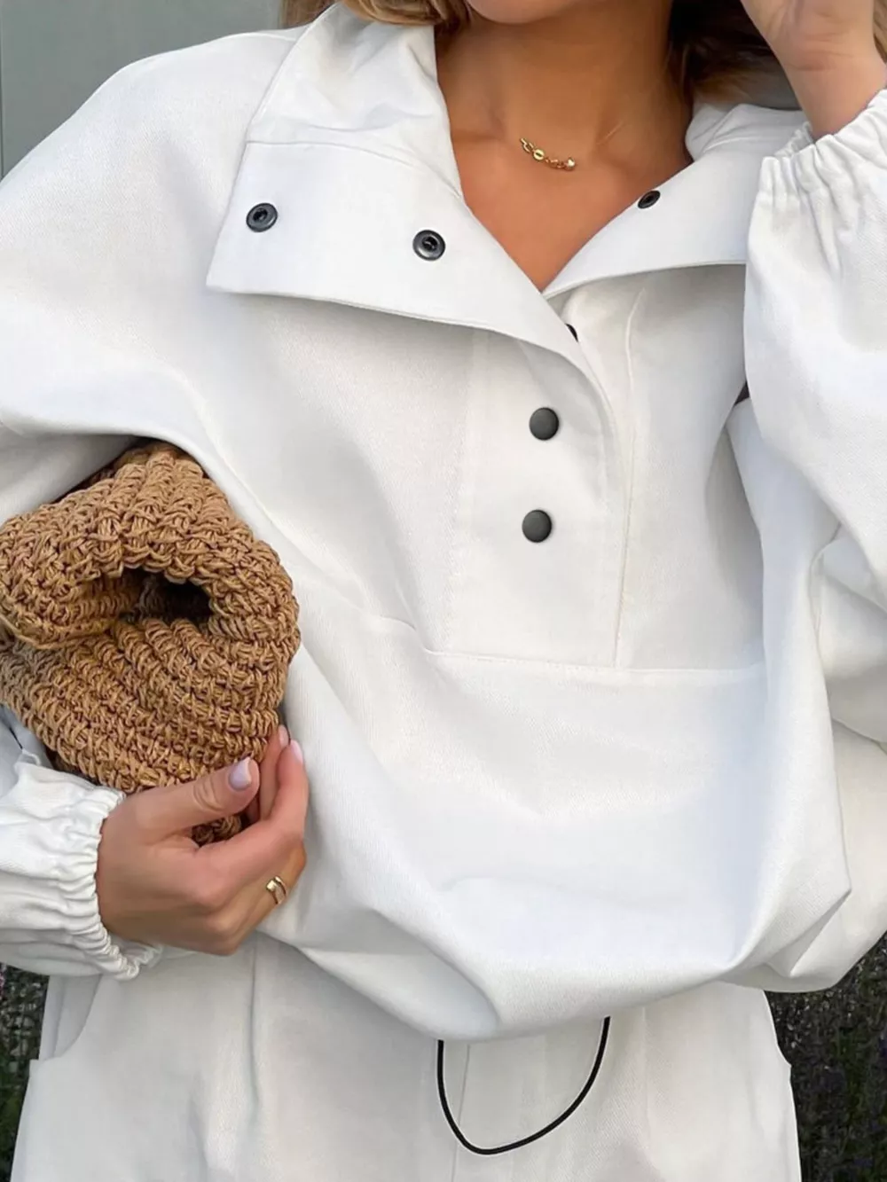 Snap Detail Long Sleeve Top and Shorts Set, image 6