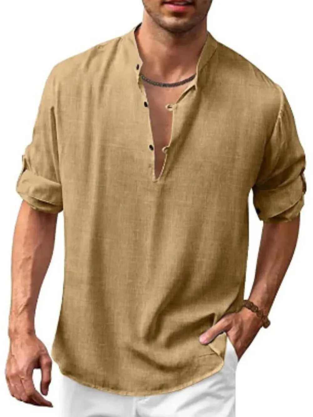 Men's Full Size Half Button Long Sleeve Shirt Plus Size, image 10