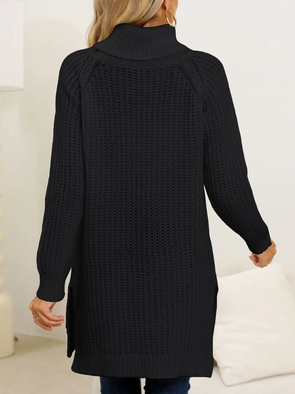 Slit Turtleneck Long Sleeve Sweater, image 11
