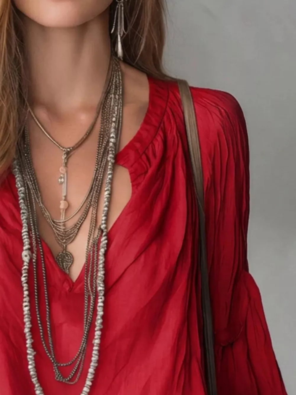 Notched Balloon Sleeve Blouse, image 11