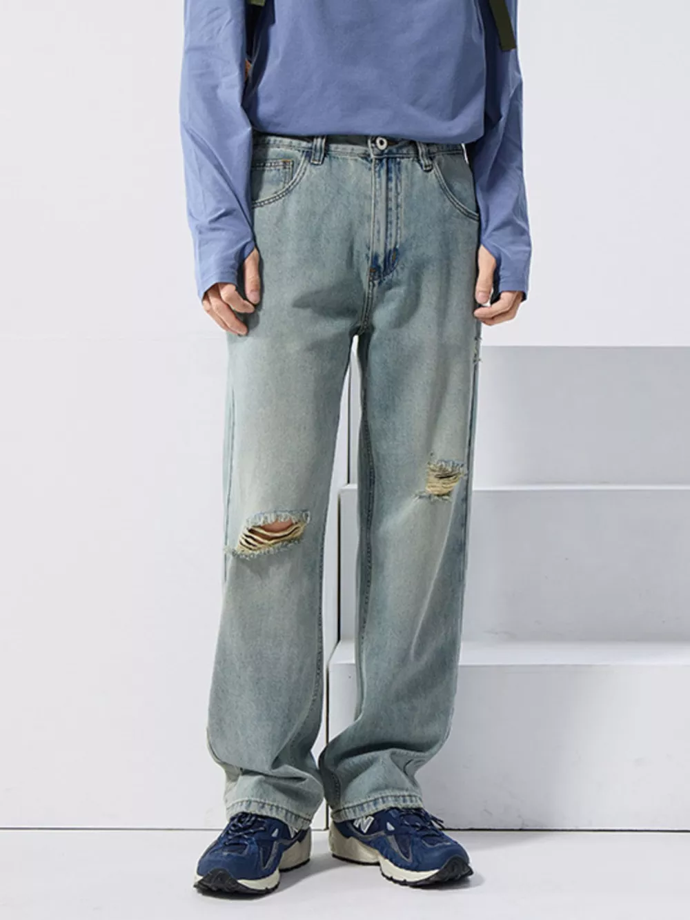 Men's Distressed Wide Leg Jeans