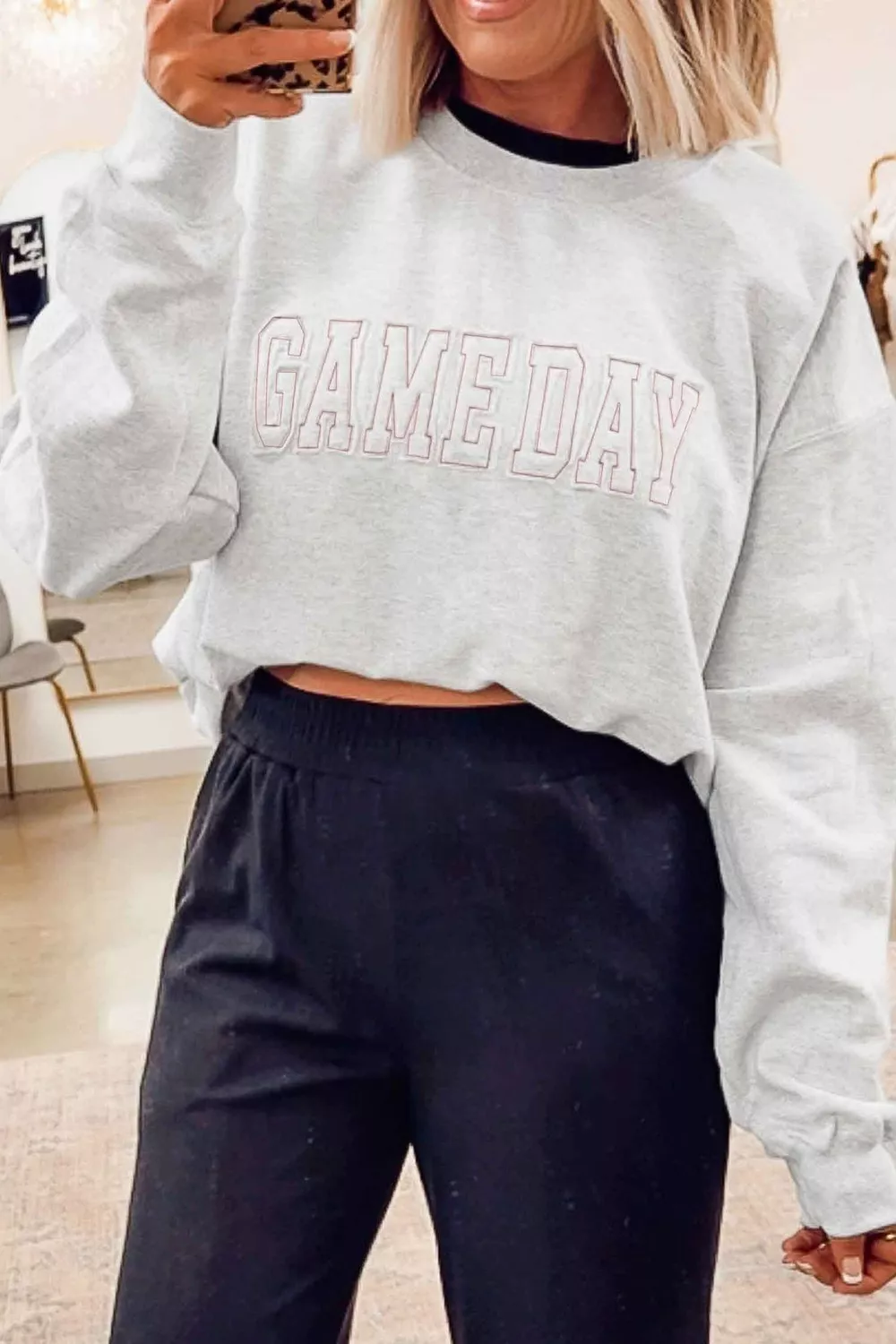 Game Day Letter Embroidery Long Sleeve Round Neck Sweatshirt, image 6