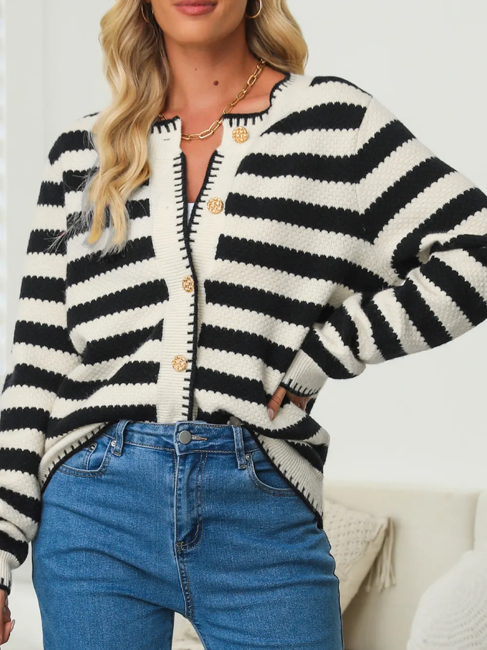 Button Down Striped Long Sleeve Cardigan, image 9