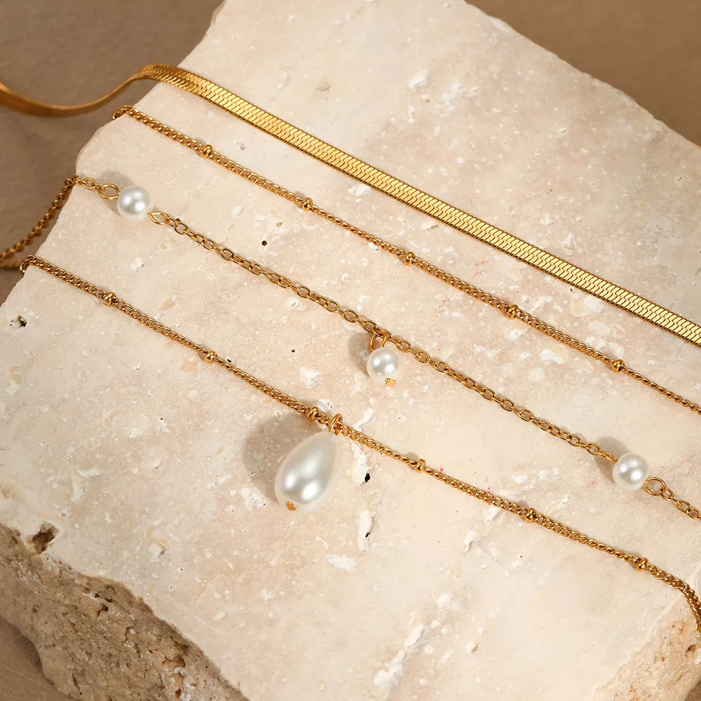 18K Gold-Plated Four-Layered Pearl Necklace, image 6