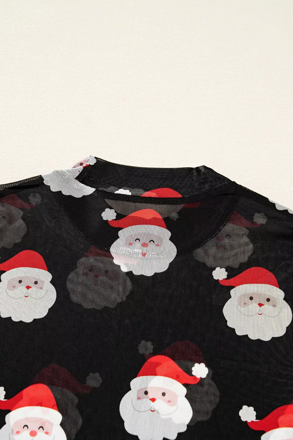 Christmas Santa Print Mesh Long Sleeve Top, image 8