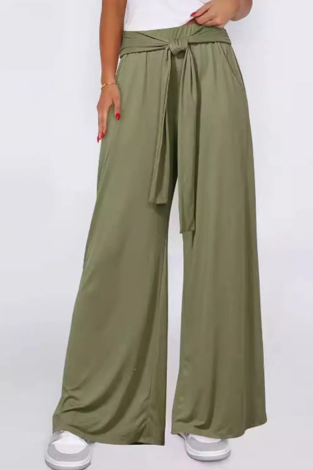 Tied Wide Leg Pants with Pockets, image 8