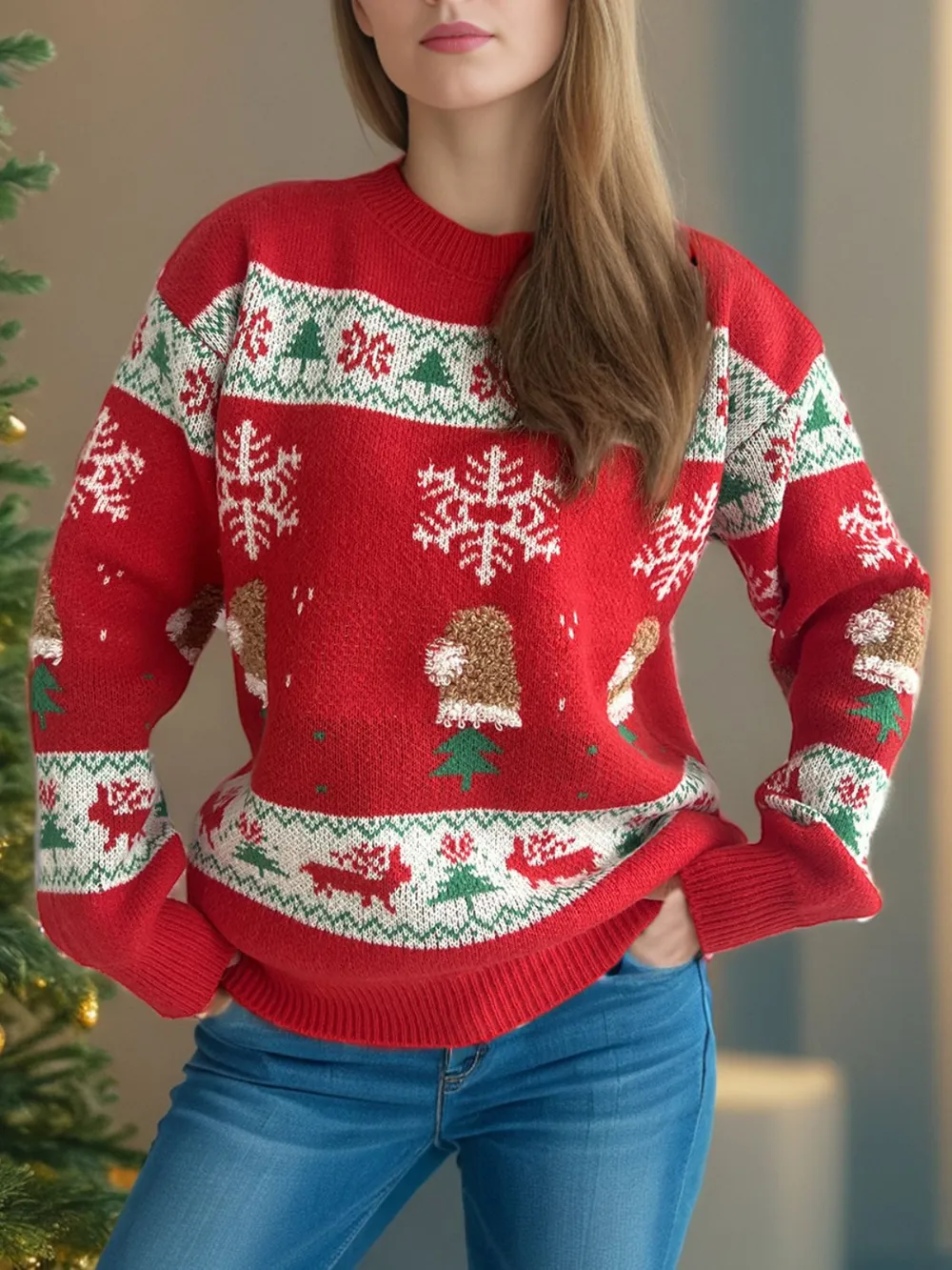 Christmas Element Round Neck Long Sleeve Sweater, image 4