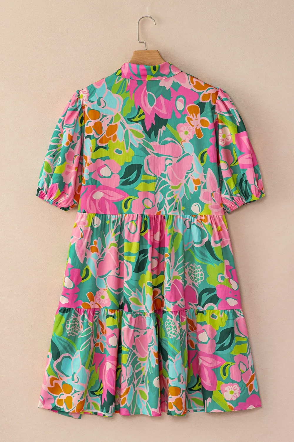 Printed Collared Neck Puff Sleeve Mini Dress, image 6