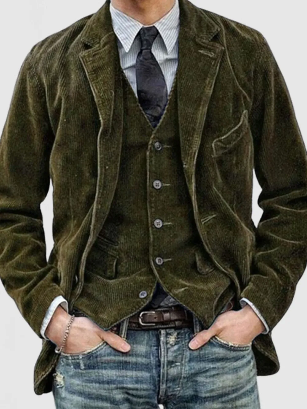 Men's Full Size Button Up Lapel Collar Corduroy Blazer Plus Size, image 3