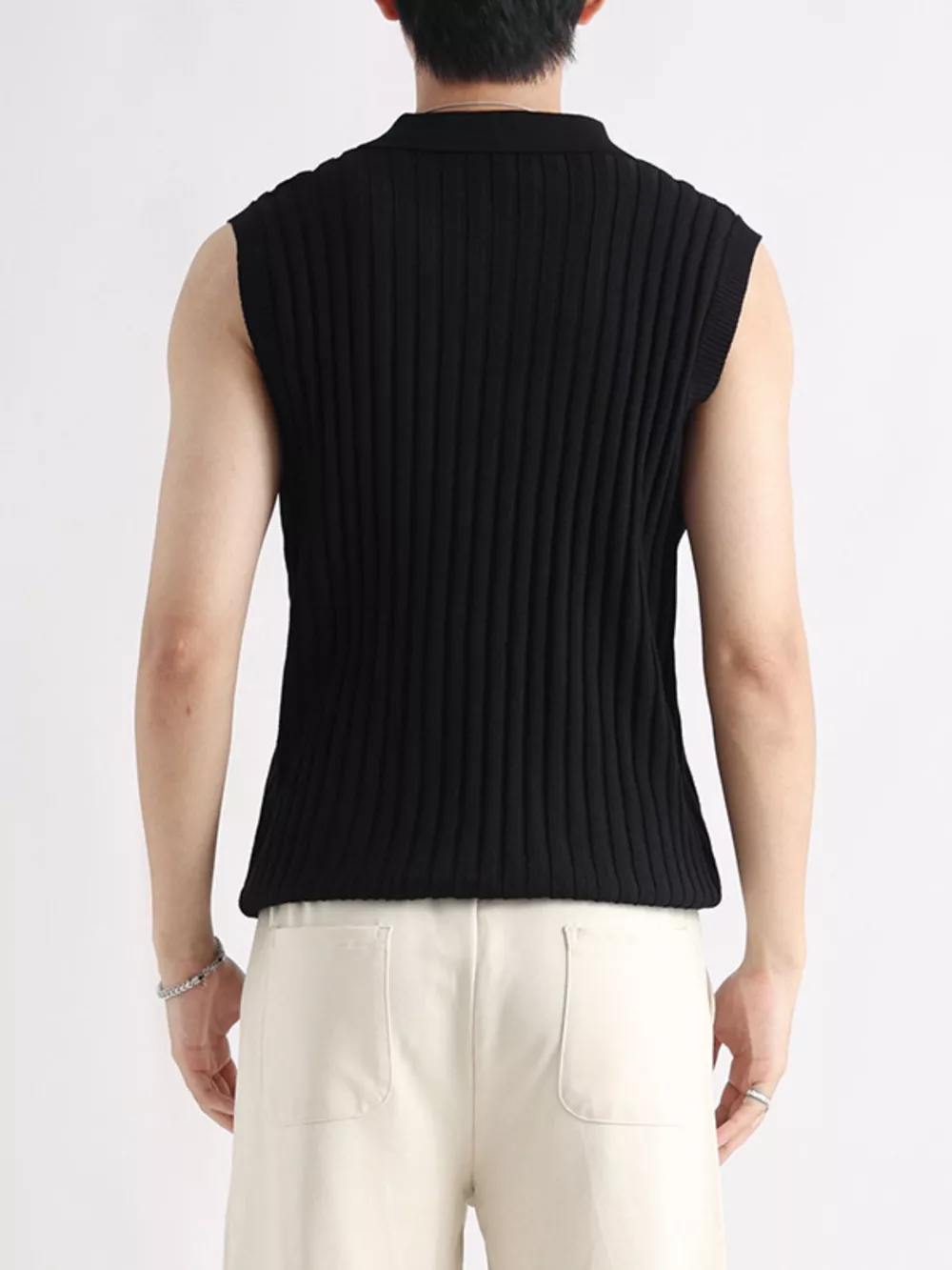Men's Plus Size Ribbed Knit Zip-Up Tank, image 9