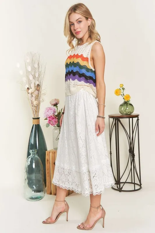 Elastic Waist Lace Midi Skirt, image 5