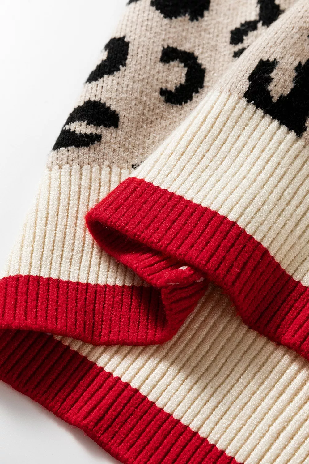 Leopard Pattern V-Neck Contrast Rib Knitted Sweater, image 10