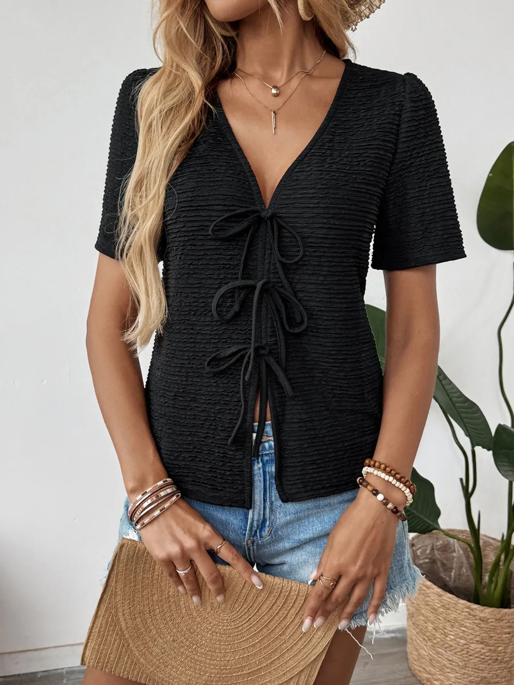 Tie Front V-Neck Blouse, image 8