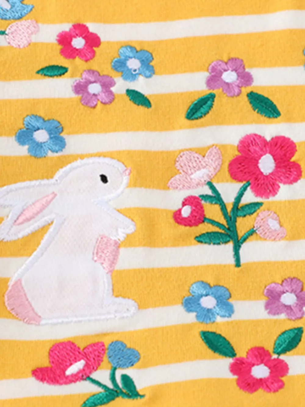 Children's Striped Bunny Embroidered Round Neck Dress, image 4