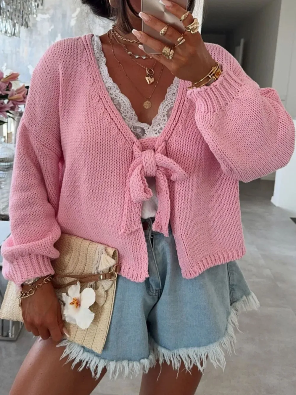 Tied Drop Shoulder Cardigan, image 16
