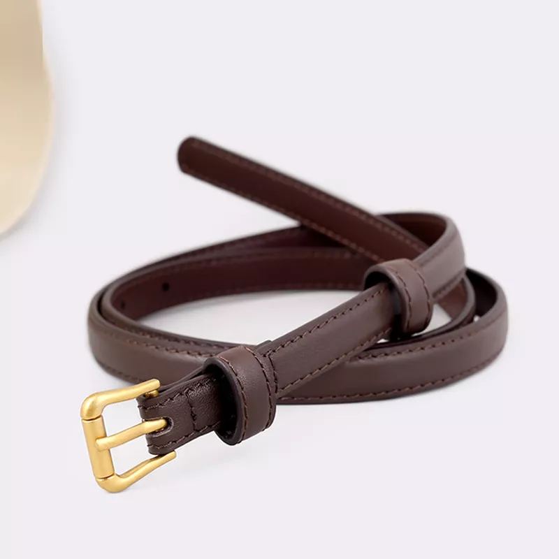 Skinny Leather Belt with Golden Buckle, image 5