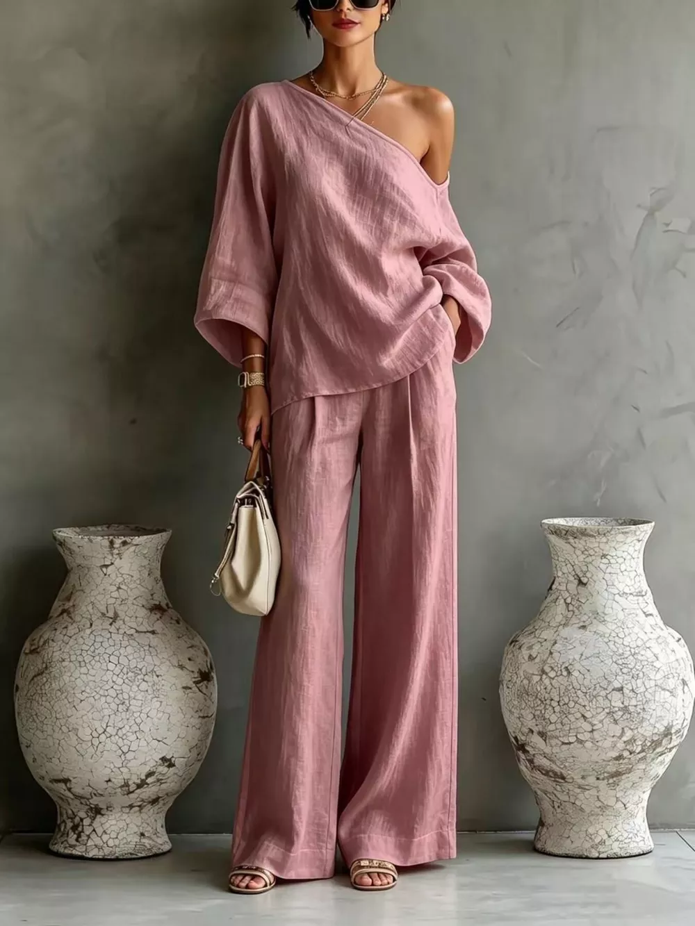 One Shoulder Top and Wide Leg Pants Set, image 10
