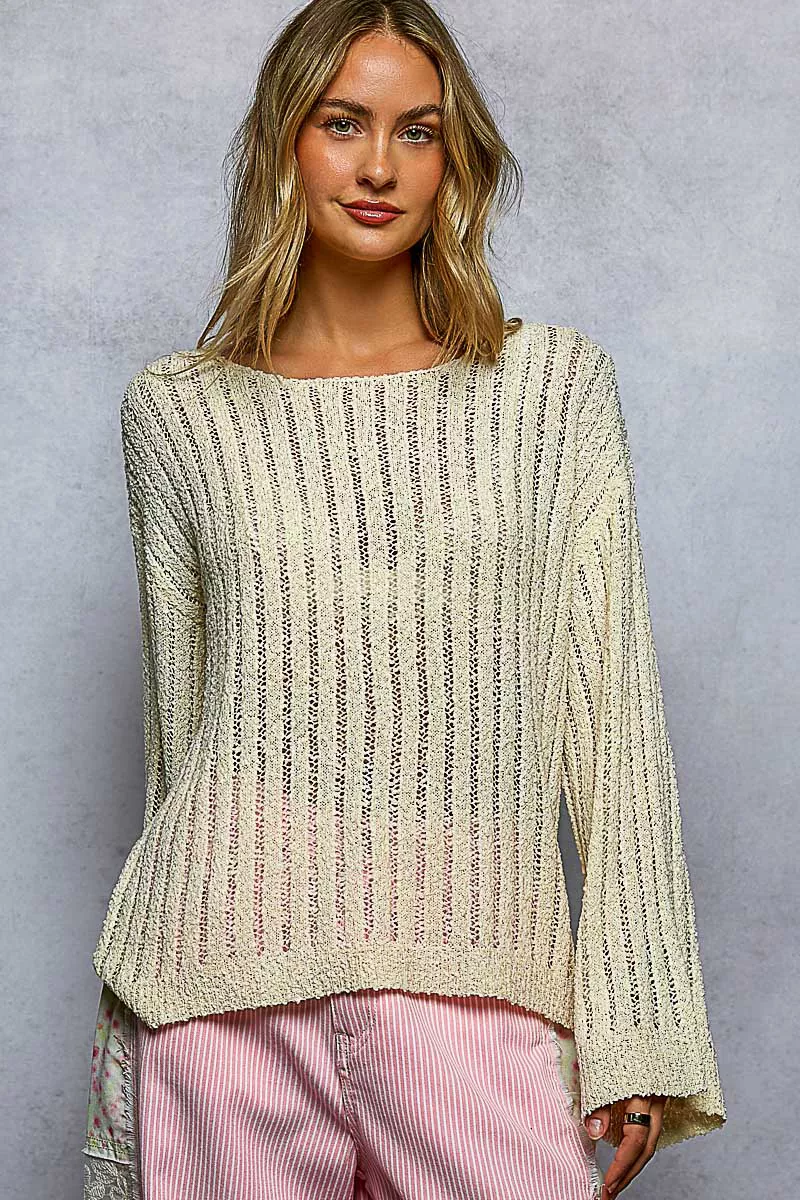 Round Neck Long Sleeve Open Weave Sweater, image 3