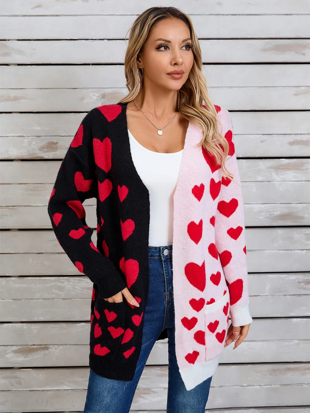 Heart Open Front Long Sleeve Cardigan, image 8