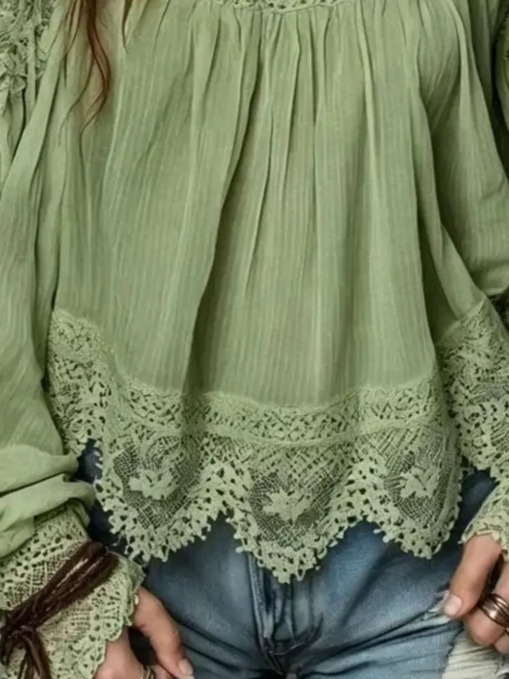 Lace Trim Cold Shoulder Blouse, image 6