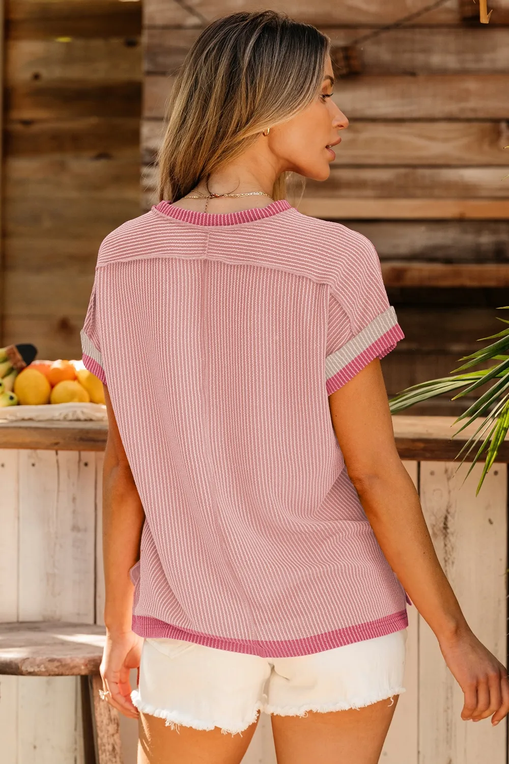 Color Block Round Neck Cap Sleeve T-Shirt, image 12