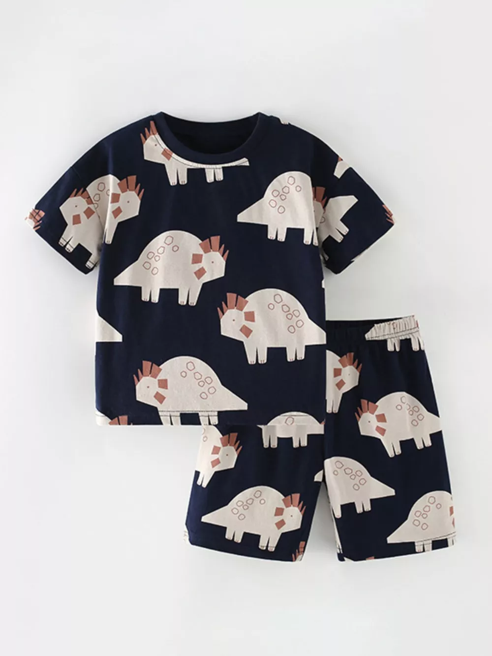 Children's Dinosaur Print Round Neck Tee and Shorts Set
