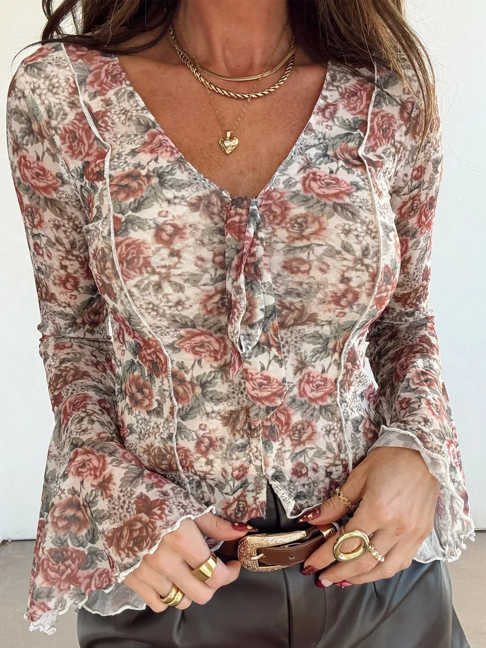 Floral Print Flounce Sleeve Blouse, image 14