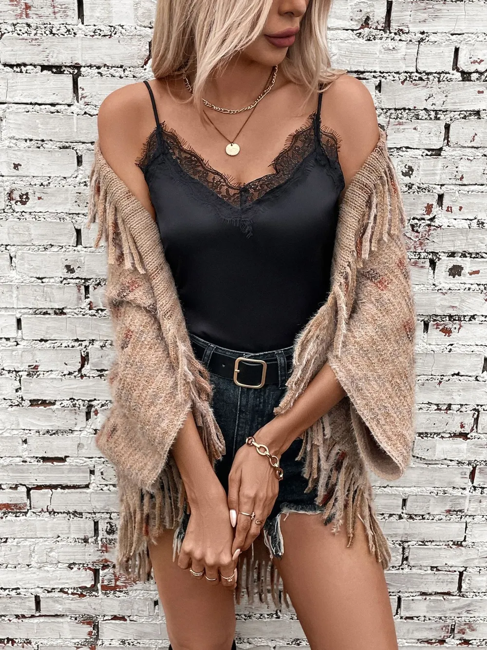 Fringe Open Front Half Sleeve Poncho, image 3