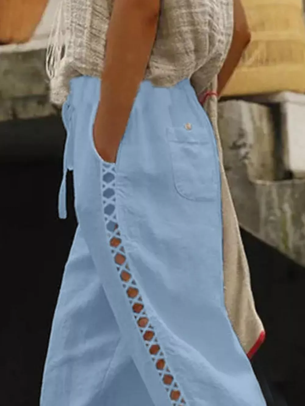 Hollow Out Trim Cropped Pants, image 10