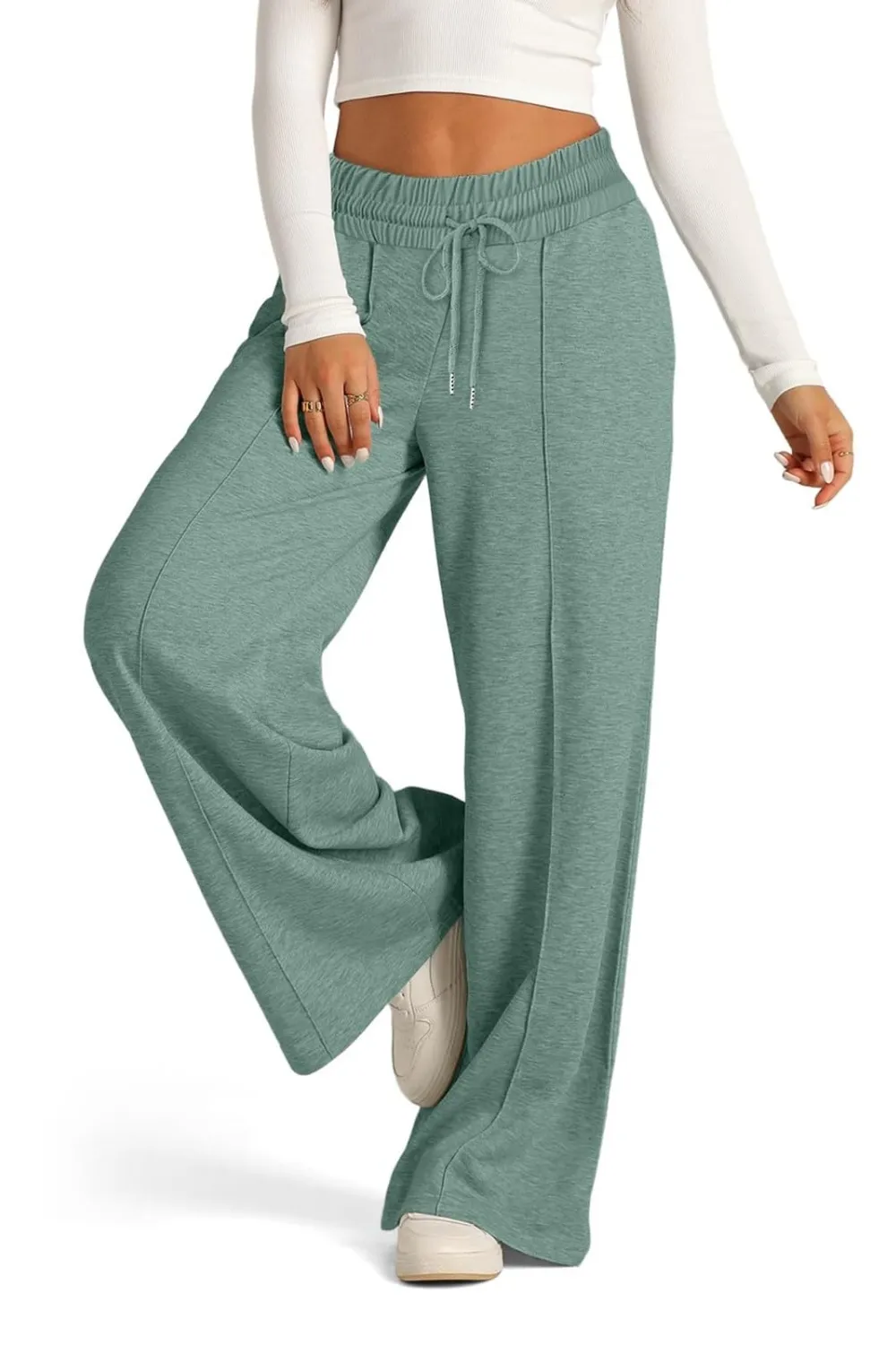 Drawstring Elastic Waist Wide Leg Pants, image 13