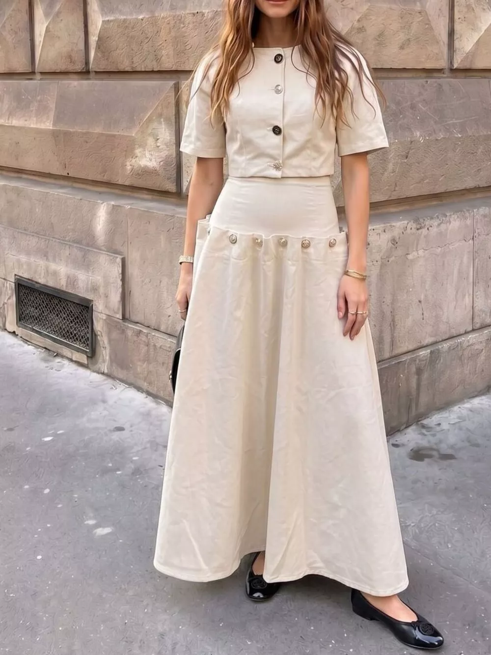 Gold Button Top and Skirt Denim Set, image 4
