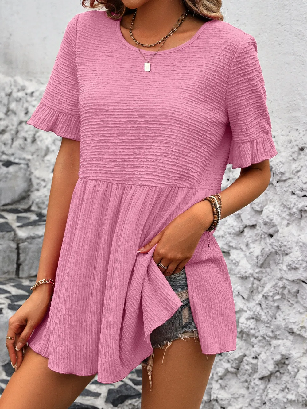 Round Neck Short Sleeve Blouse, image 19