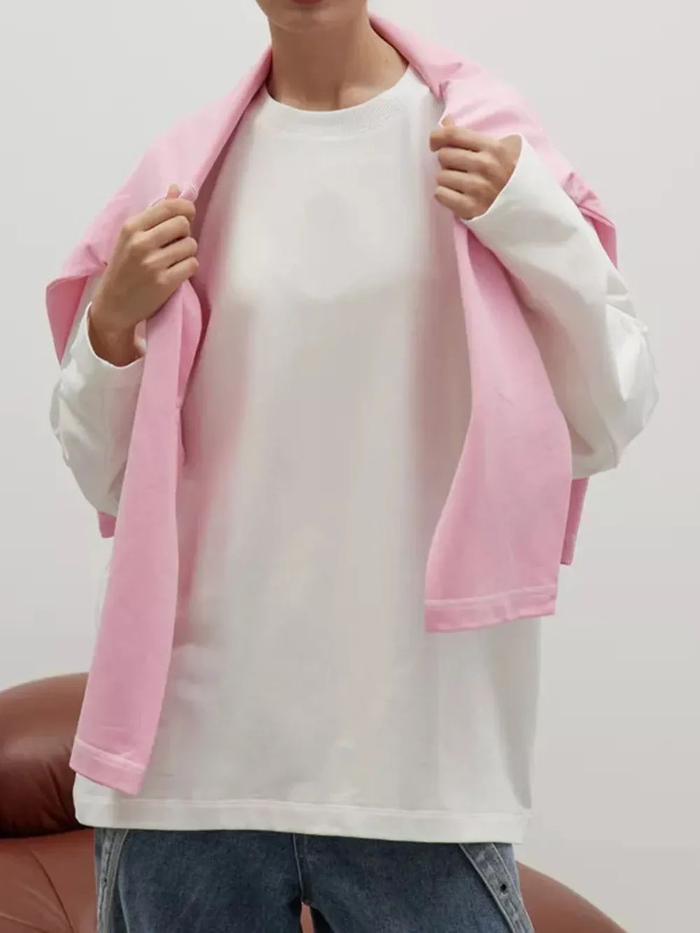 Round Neck Dropped Shoulder Long Sleeve T-Shirt, image 4