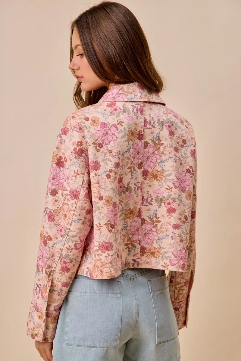Floral Print Cotton Twill Button Down Barn Jacket, image 7