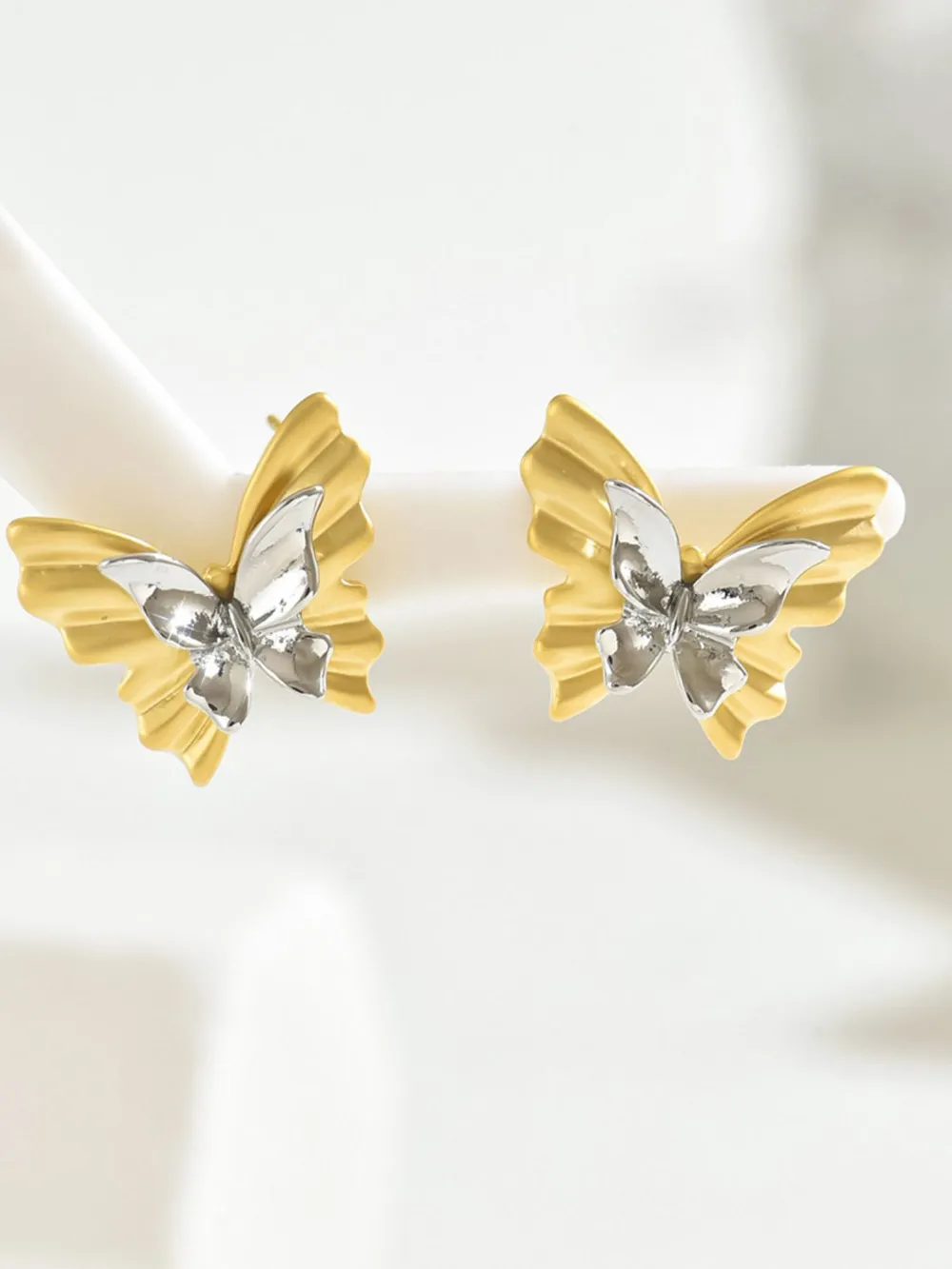 Two-Tone Stainless Steel Butterfly Earrings, image 3