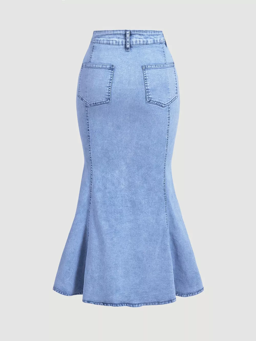 High-Waisted Ruffled Mermaid Denim Skirt, image 2