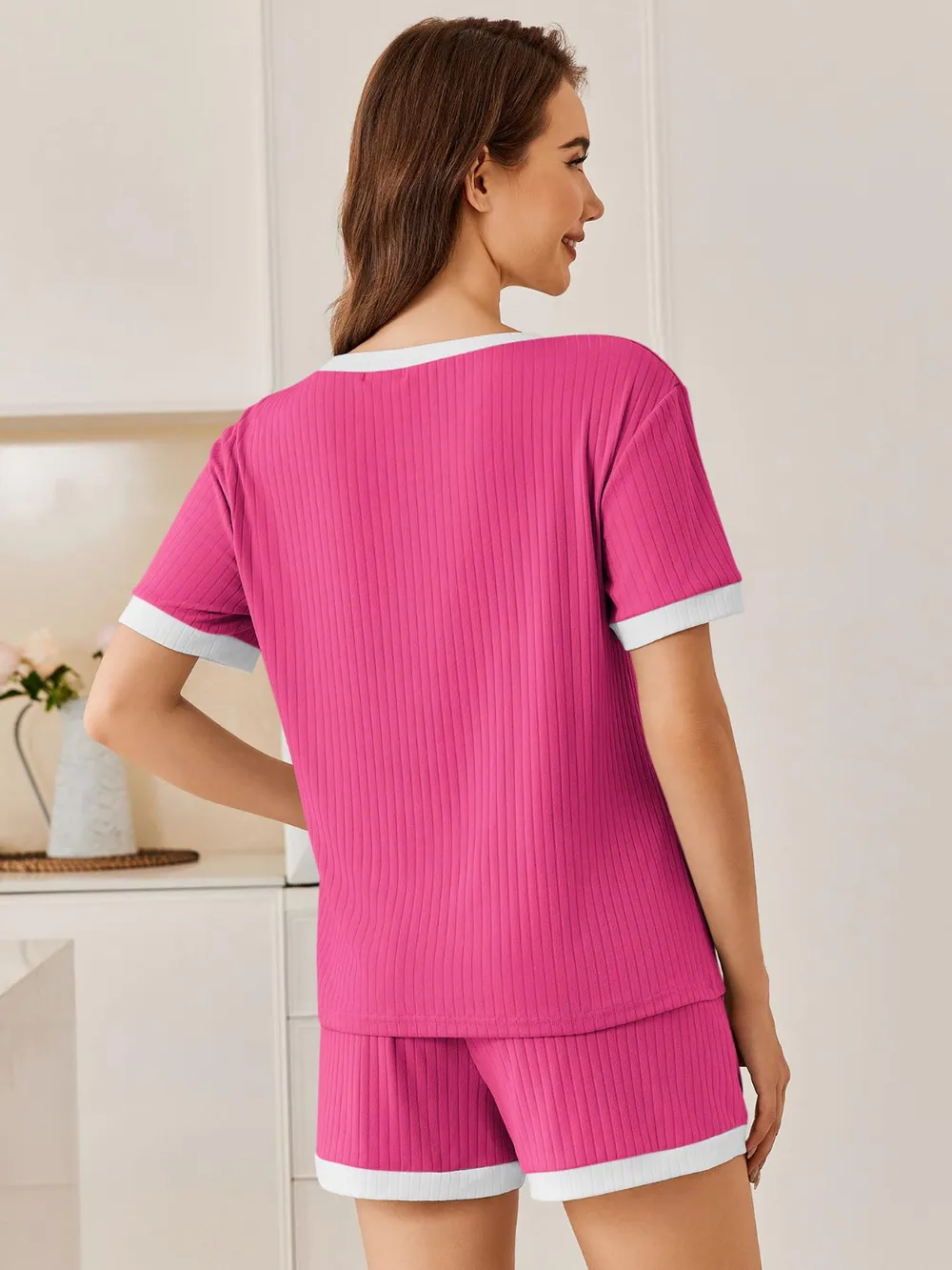 Ribbed Round Neck Top and Shorts Set, image 5