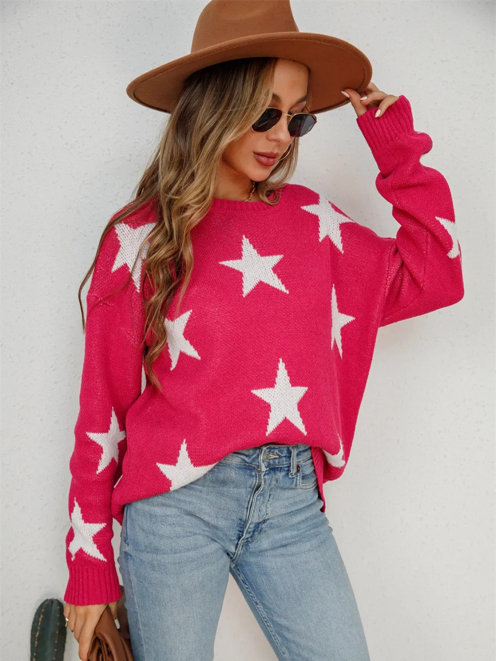 Star Round Neck Dropped Shoulder Sweater, image 12