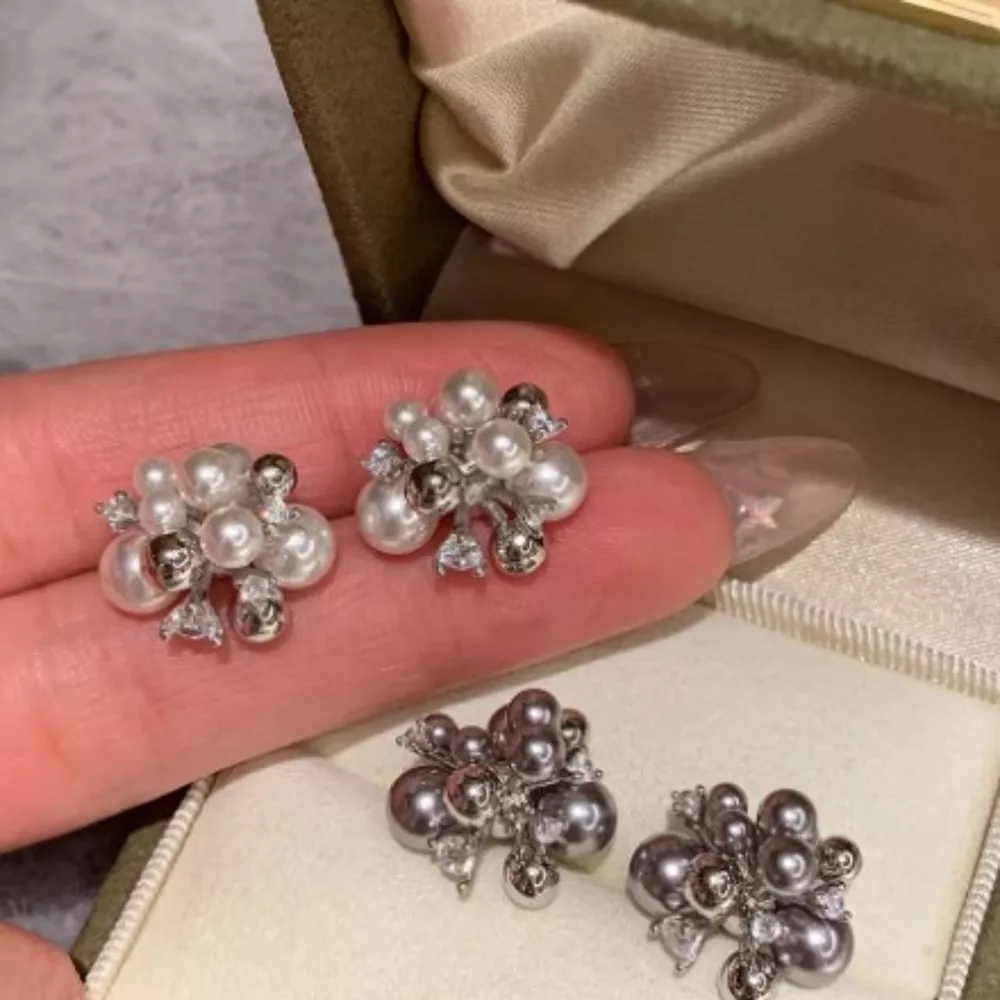 Pearl Cluster Stud Earrings, image 3