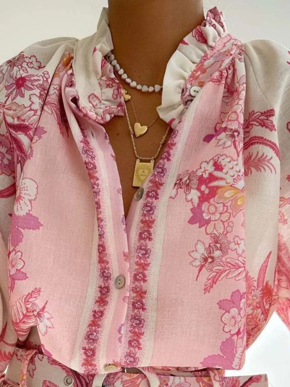 Floral Print Button-Down Shirt and Belted Shorts Two-Piece Set, image 2