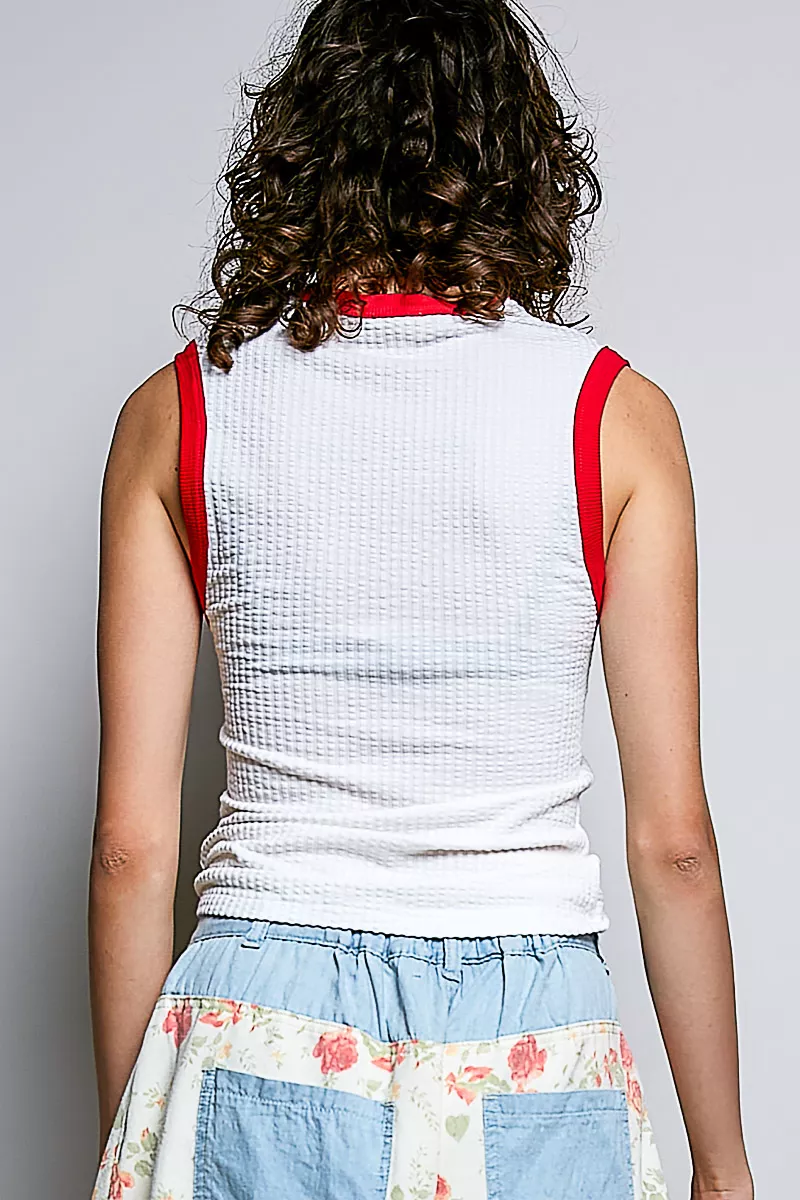 V-Neck Contrast Ribbed Sleeveless Tank, image 3