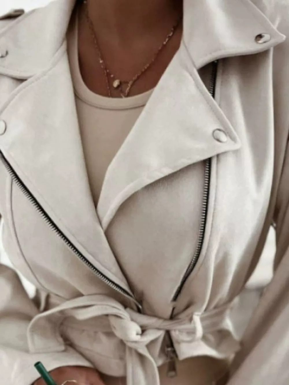 Cropped Biker Jacket with Belt Detail, image 8