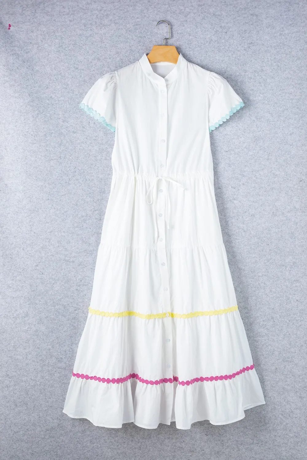 Contrast Trim Button Up Short Sleeve Dress, image 5