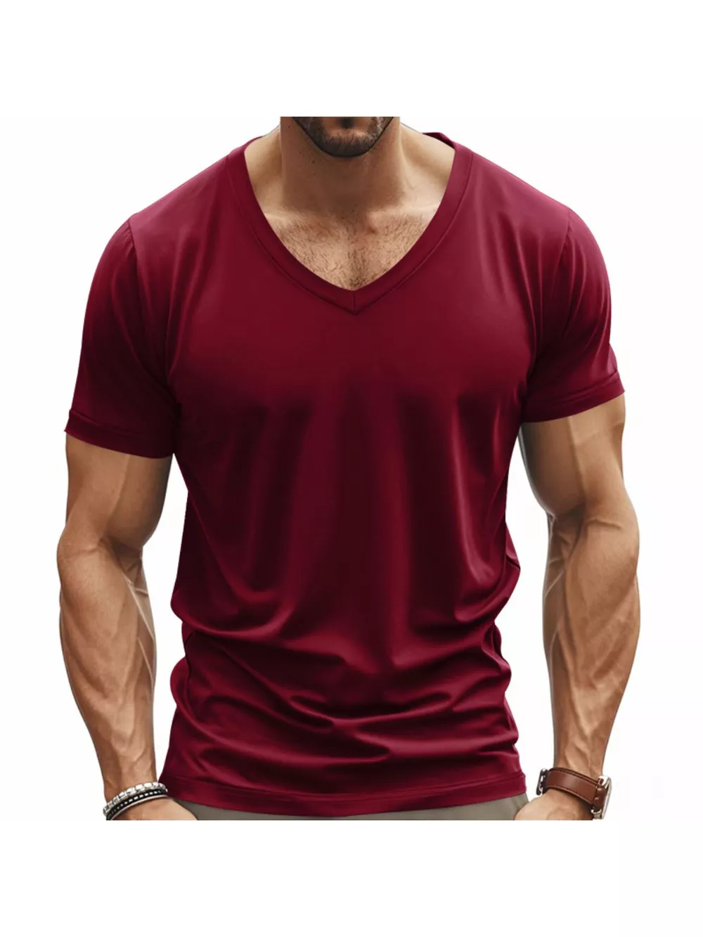 Men's Full Size Slim Fit V-Neck Basic T-Shirt Plus Size, image 8