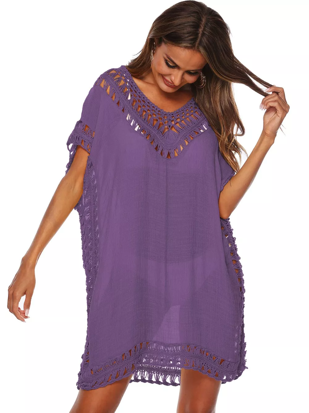 Crochet Trim V-Neck Cover-Up Dress, image 15