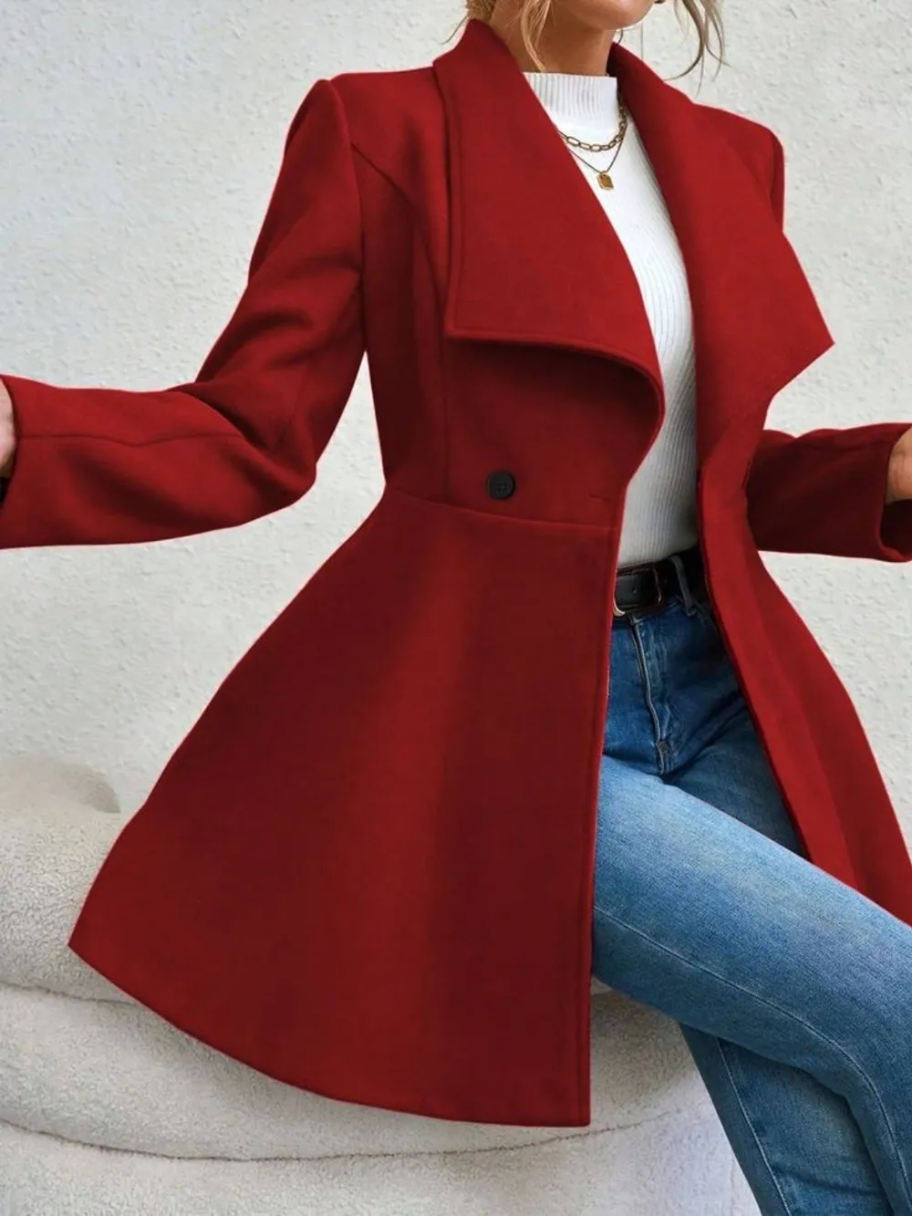 Collared Neck Button Up Long Sleeve Coat, image 3