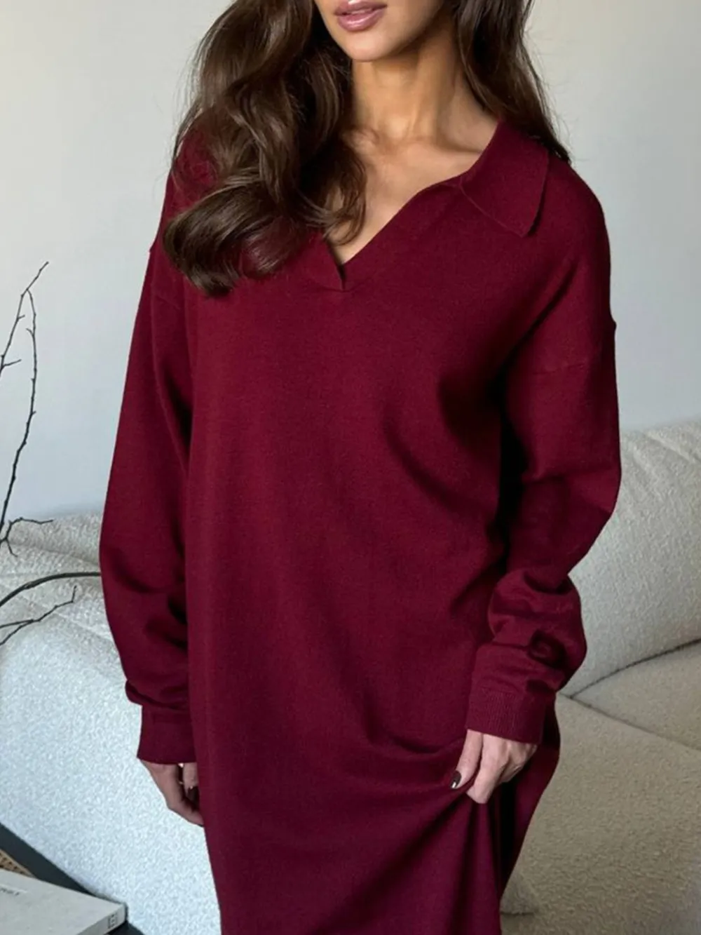 Long Sleeve Collared Neck Knit Dress, image 15